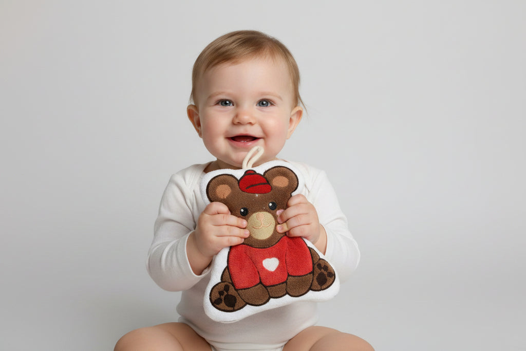 Cute Red Teddy & Soft Green Avocado Kids Hand Towel - 2 Piece