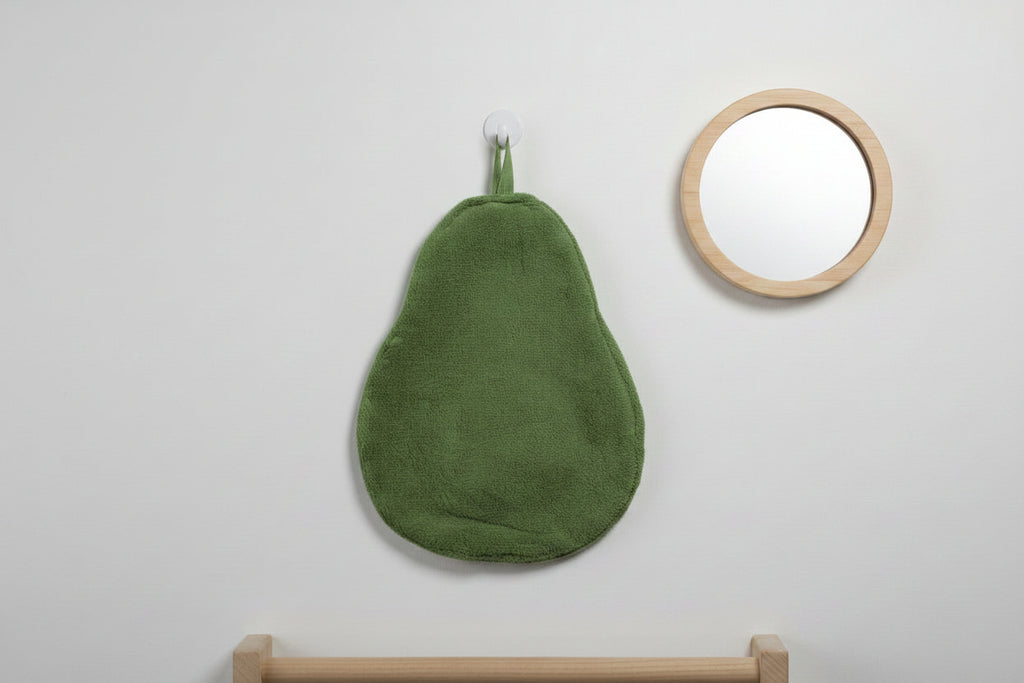 A green Avocado shaped plush bath towel